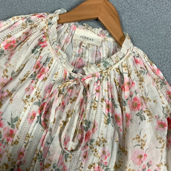 The Great. Valley Top Womens Small Pink Sweet Pea Floral Ruffle Cottagecore $325 - Picture 5 of 11